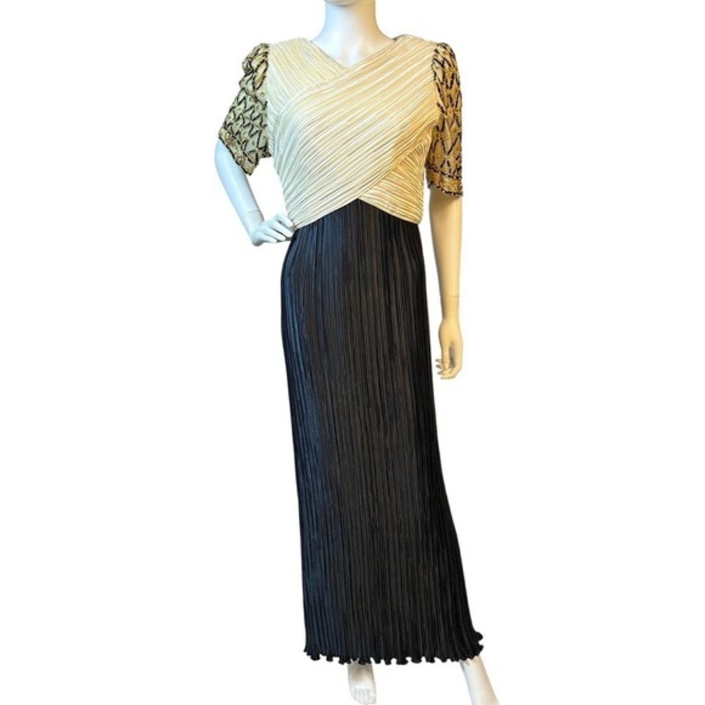 Vintage George‎ F Couture Beaded Pleated Maxi Dress Evening Gown Party Formal KC